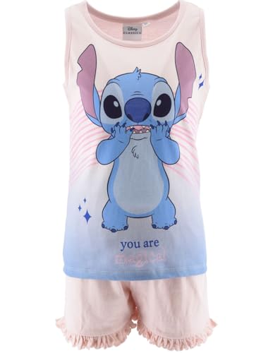 Disney Stitch Pyjama Mädchen, 2-Teiliges Set 'You Are Magical' Stitch Pyjama aus Weicher Baumwolle T-Shirt und Shorts, Größe 10 Jahre | Rosa von Disney