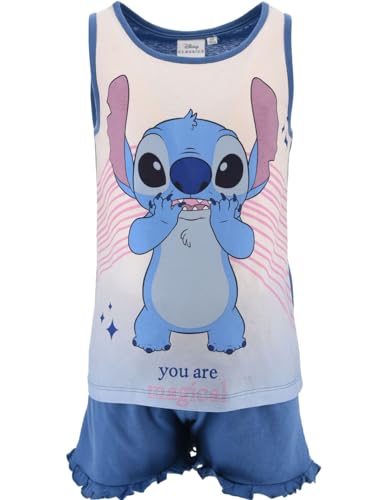 Disney Stitch Pyjama Mädchen, 2-Teiliges Set 'You Are Magical' Stitch Pyjama aus Weicher Baumwolle T-Shirt und Shorts, Größe 8 Jahre | Blau von Disney