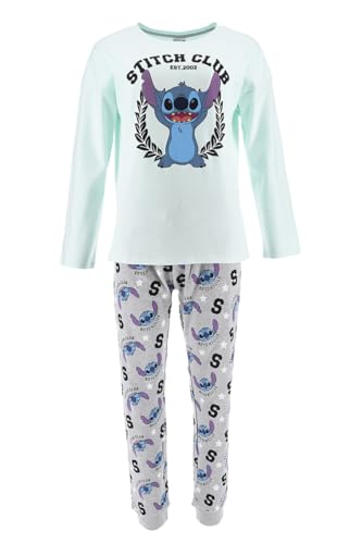 Disney Stitch Pyjama für Damen, T-Shirt und Lange Hose, 2-Teiliges Set für Damen, Grün College Pyjama aus Weicher Baumwolle, Geschenk-Pyjama für Damen und Teenager (L) von Disney