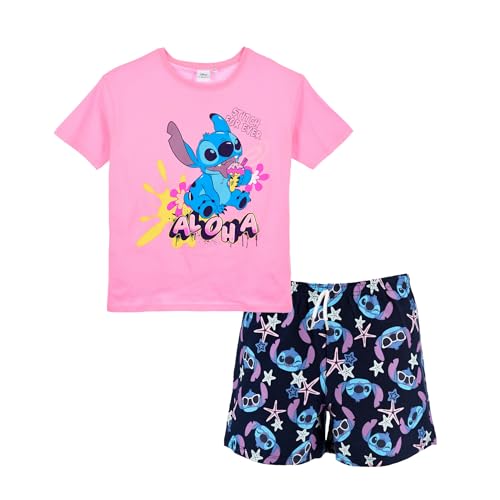 Disney Stitch Pyjama für Mädchen, 2 Teiliges Set mit 'Aloha' Design T-Shirt und Shorts, Größe 16 Jahre | Rosa von Disney