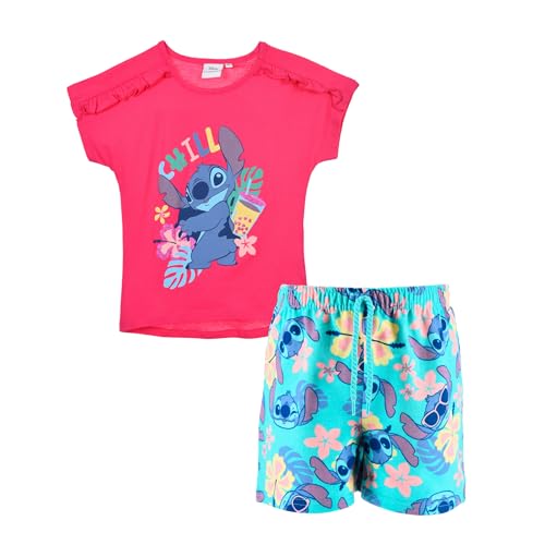 Disney Stitch Pyjama für Mädchen, 2 Teiliges Set mit 'Chill' Design T-Shirt und Shorts, Größe 8 Jahre | Blau von Disney