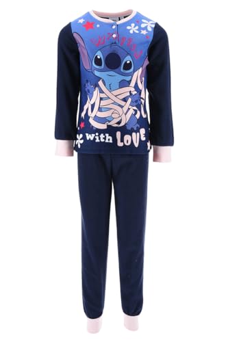 Disney Stitch Pyjama für Mädchen, T-Shirt und Lange Hose, 2-Teilig für Mädchen, Stitch Geschenk Design, Blau Weicher Fleece Pyjama, Pyjama Geschenk für Mädchen | Größe 4 Jahre - Blau von Disney