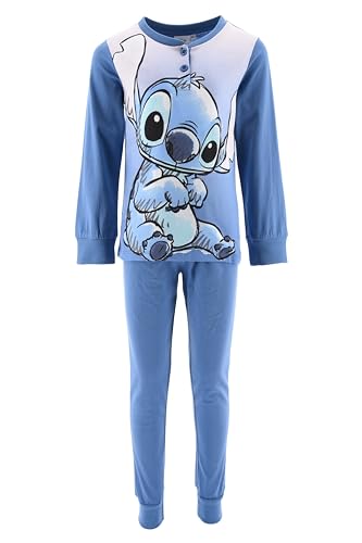 Disney Stitch Pyjama für Mädchen, T-Shirt und Lange Hose, 2-Teiliges Set für Mädchen, Stitch Design Pyjama aus Weicher Baumwolle, Größe 6 Jahre | Blau von Disney