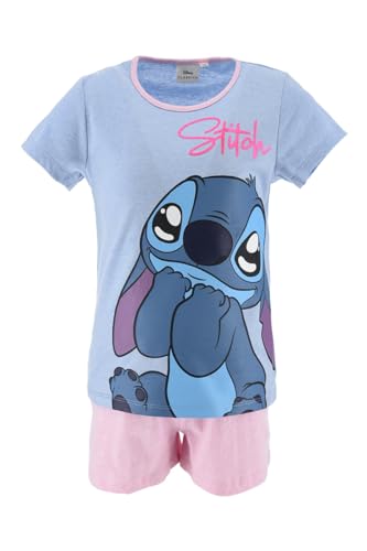 Disney Stitch Pyjamas für Mädchen, Stitch Design 2-Teiliges T-Shirt und Shorts-Set für Mädchen, Geschenk für Mädchen, Größe 6 Jahre, Blau von Disney