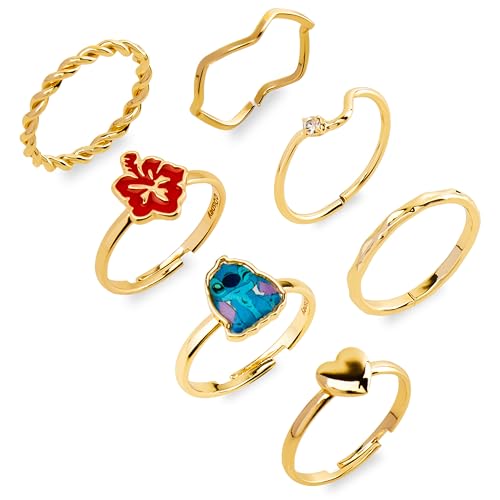 Disney Stitch Ring Set 7 Stk. Verstellbare Ringe Kinder - Geschenke für Mädchen von Disney