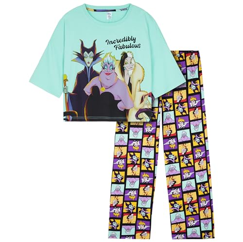 Disney Stitch Schlafanzug Damen – Baby Yoda Minnie Mouse Stitch Langer Pyjama mit Crop Top – Weihnachtlicher Schlafanzug für Frauen S-XL (Mehrfarbig Villains, M) von Disney