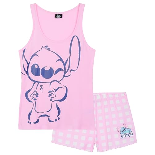 Disney Stitch Schlafanzug Damen Kurz, Sommer Pyjama Set, Rosa - Stitch Sachen (Rosa, S) von Disney
