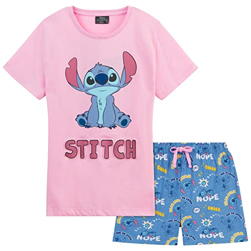 Disney Stitch Schlafanzug Kinder Mädchen Kurz Nachtwäsche Tshirt und Schlafhose Kurz Set für Kinder und Teenager Jungen Mädchen 4-14 Jahre (Rosa/Blau Stitch, 4-5 Jahre) von Disney