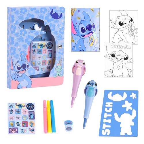 Disney Stitch Schreibwaren-Set, enthält 3 Filzstifte, 2 Squishy-Kugelschreiber, Aufkleber, Stempel, Notizbuch und Zeichenschablone, Geschenk für Mädchen von Disney