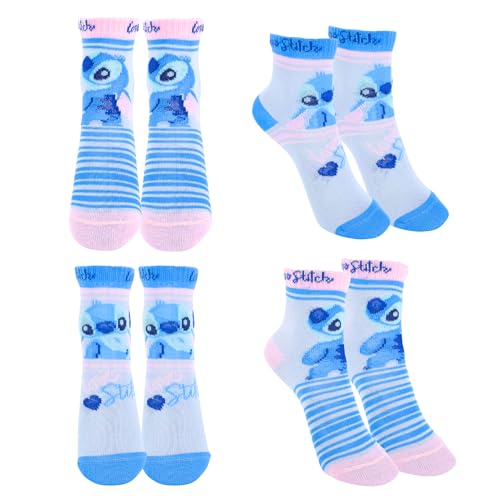 Disney Stitch Socken, Stitch Design, 4er-Pack Socken für Mädchen, Klassische Socken, Geschenk für Mädchen und Teenager, Größe EU 27/30 von Disney