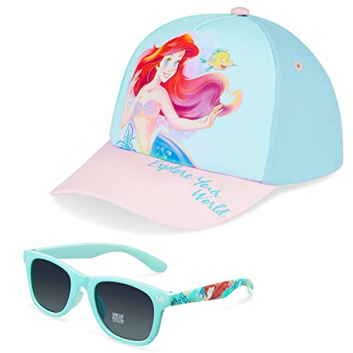Disney Stitch Sonnenhut Kinder Mädchen Sommer Basecap Kinder Jungen und Sonnenbrille Set 100% UV Schutz Baseball Mütze ab 3 Jahren, Verstellbare Grosse (Blau Ariel) von Disney