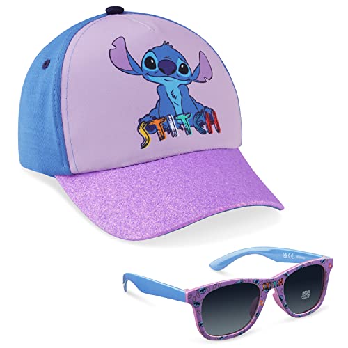 Disney Stitch Sonnenhut Kinder Mädchen Sommer Basecap Kinder Jungen und Sonnenbrille Set 100% UV Schutz Baseball Mütze ab 3 Jahren, Verstellbare Grosse (Lila Stitch) von Disney