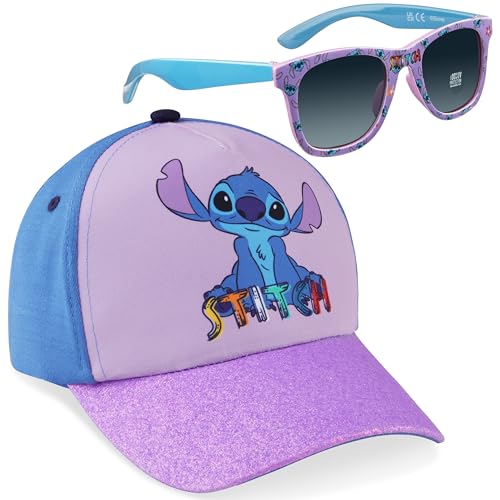 Disney Stitch Sonnenbrille Set mit Baseball Cap Mädchen Verstellbar Sonnenschutz Kappe UV400 Sonnen Brille Geschenke für Kinder (Lila Stitch) von Disney
