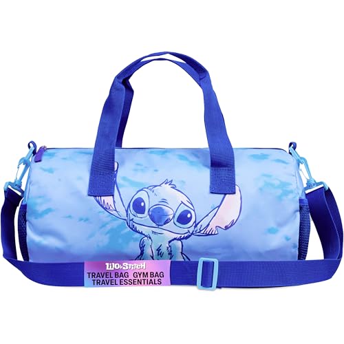 Disney Stitch Sporttasche Kinder, 38 x 20 x 20cm Fitness Tasche Schwimmtasche 2 Seitentaschen & Verstellbarer Gurt (Blau Stitch) von Disney