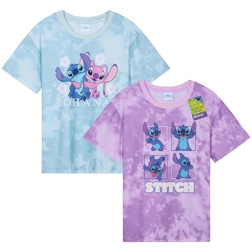 Disney Stitch T Shirt Mädchen Teenagers mit Rundhalsausschnitt 2er Pack Farbenfrohe T-Shirt Kinder Set Geschenke für Mädchen (5-6 Jahre, Lila/Blau, 2) von Disney