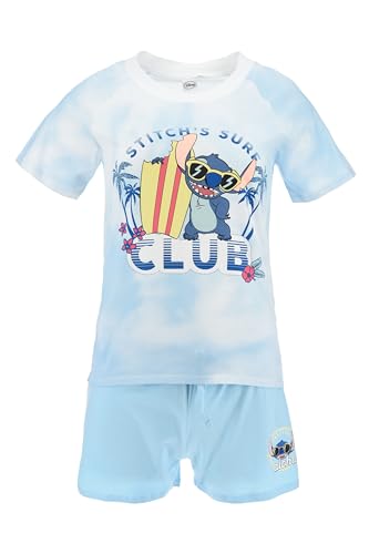 Disney Stitch T-Shirt und Shorts Damen, Pyjama Baumwolle 2-Teiliges Set mit 'Surf Club' Stitch Design, Geschenk für Frauen und Jugendliche | Größe S | Blau von Disney