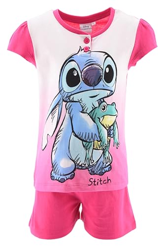 Disney Stitch T-Shirt und Shorts für Mädchen, Pyjama Baumwolle, 2 Teiliges Sommerset Stitch und Frosch Design, Größe 10 Jahre | Fuchsia von Disney