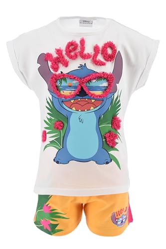 Disney Stitch T-Shirt und Shorts für Mädchen, Pyjama aus Weicher Baumwolle, 2 Teiliges Sommerset 'Hello' Stitch, Größe 10 Jahre | Orange von Disney