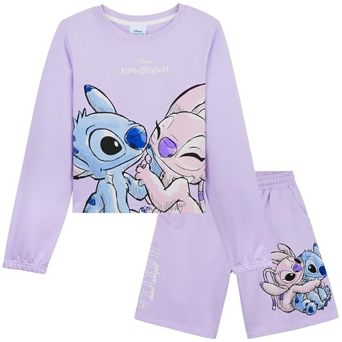 Disney Stitch Trainingsanzug Kinder Mädchen Set 2-Teilig Jogginganzug für Freizeit oder Sport Teenager Sportkleidung (9-10 Jahren, Lila) von Disney
