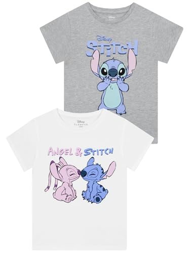 Disney Lilo Und Stitch Tshirt, Kurzarm T Shirt Mädchen, Lilo & Stitch Kleidung, Multipack T-Shirts Für Mädchen, Tshirt Kinder Grau 140 von Disney