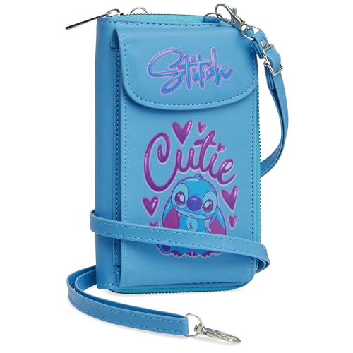 Disney Stitch Umhängetasche Mädchen, Handytasche zum Umhängen mit Kartenfächern & Schultergurt (Blau) von Disney