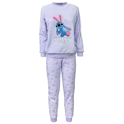 Disney Stitch Winter-Pyjama für Damen, lang, Oberteil und Hose aus Fleece 6210, violett, XS von Disney
