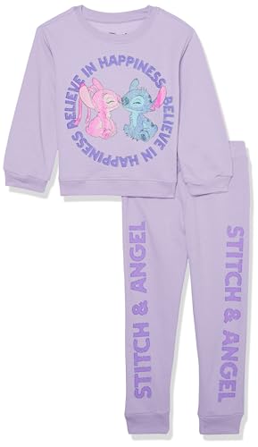 Disney Stitch & Angel Fleece-Sweatshirt und Jogginghose für Mädchen, Größe 2 - 16, Lavendel, 4-5 von Disney