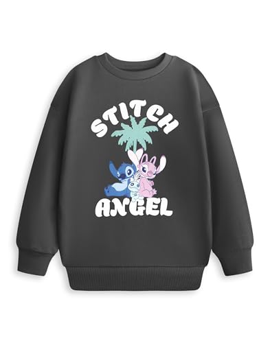 Disney Stitch & Angel Mädchen-Sweatshirt in Grau | Lilo & Stitch Langarm-Oberteil mit Rundhalsausschnitt | Lässige Cartoon-Kleidung mit Stitch- und Angel-Figuren | Stitch Merch – 13–14 Jahre von Disney