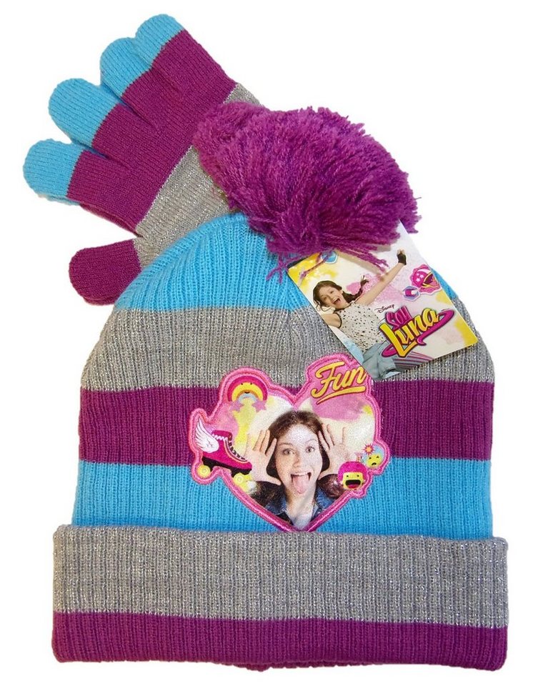 Disney Strickmütze Disney Soy Luna Mütze-Handschuhe-Set für Mädchen L (Set, 2-St., Mütze-Handschuhe-Set) Glitzer-Effekt von Disney