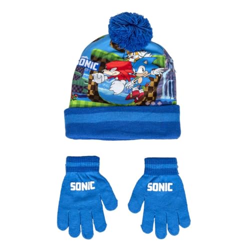 Disney Super Sonic Bommel Mütze und Hanfschuhe Set Wintermütze Beanie (DE/NL/SE/PL, Numerisch, 52, 54, Blau) von Disney