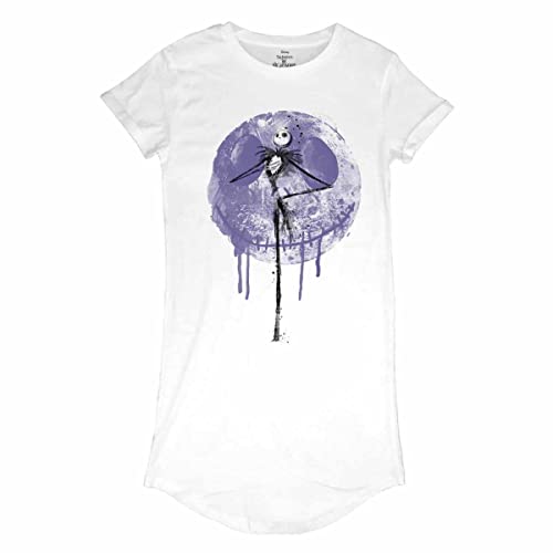 Disney T-Shirt-Kleid für Damen | Nightmare Before Christmas Damen Kleid | 100% Baumwolle, weiß | Jack Skellington T-Shirt-Kleid | Offizielles Nightmare Before Christmas Merchandise, weiß, L von Disney