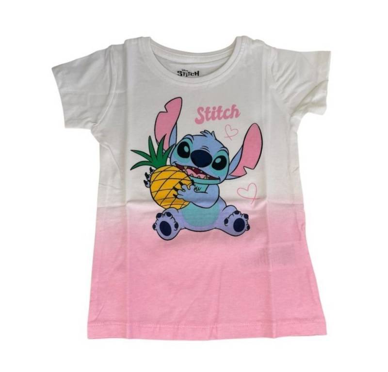 Disney T-Shirt Stitch-Kurzarm-Shirt für Mädchen, Weiß-Rosa oder Weiß-Türkis, Größen von Disney