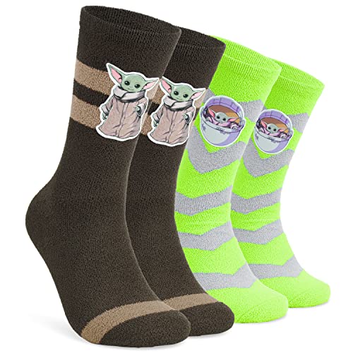 Star Wars Socken Herren Pack of 2 Stück Anti-Rutsch Kuschelsocken Herren Baby Yoda Flauschig Haussocken Wintersocken Damen und Teenger Jungen von Disney