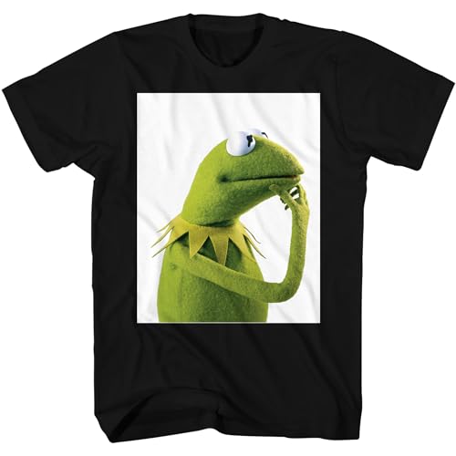 Disney The Muppets Kermit The Frog Thinking Pondering Meme Adult T-Shirt, Schwarz, XL von Disney