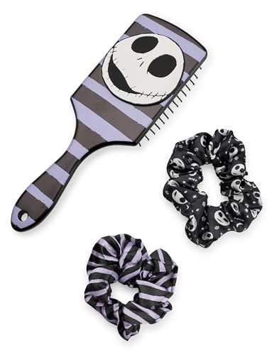 Disney The Nightmare Before Christmas Damen-Haarbürsten- und Haargummi-Set | Bommel- und Paddelbürste mit Allover-Print für Erwachsene und 3D-Jack-Skellington-Gesicht in Schwarz von Disney