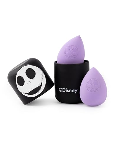 Disney The Nightmare Before Christmas Damen-Make-up-Schwamm-Set | Damen-Beauty-Schwämme in Lila und Schwarz, 2er-Set, mit Jack-Skellington-Charakteraufdruck, Aufbewahrungsboxen von Disney