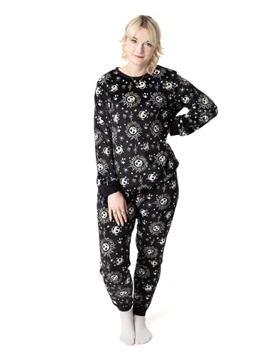 Disney The Nightmare Before Christmas Damen-Pyjama-Set | Erwachsene Jack Skellington Grafik-Langarmoberteil und Pyjamahose mit langem Bein in Schwarz Damen-Nachtwäsche von Disney