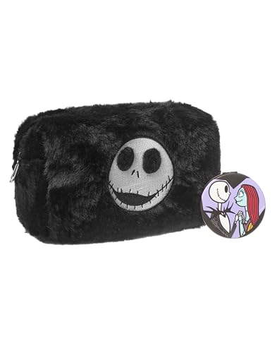 Disney The Nightmare Before Christmas Make-up-Tasche und Spiegel | Schwarze Kosmetiktasche fur Damen mit Jack- und Sally-Figuren | Reisekosmetiketui und Taschenspiegel fur Erwachsene und Jugendliche von Disney
