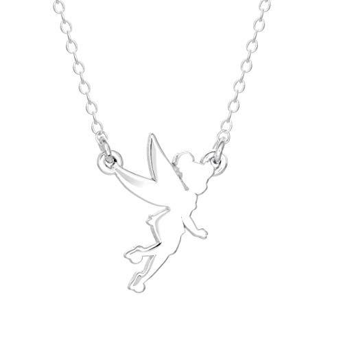 Disney Tinkerbell Sterling Silver Fairy Silhouette Pendant Necklace; 18" Chain von Disney