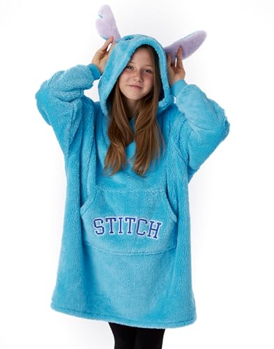 Disney Tragbare Decke für Mädchen von Lilo & Stitch in Blau | Kuschel-Fleece-Hoodie für Kinder mit Charakter | Warmer und gemütlicher Loungewear-Pullover mit Kapuze von Disney