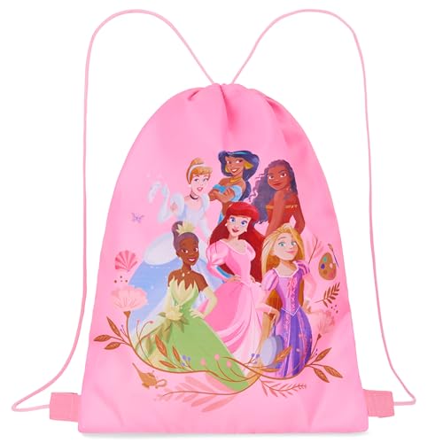 Disney Turnbeutel Kinder, 29 x 38cm Schwimmtasche Kinder mit Kordelzug & Belüftungsöffnung - Sport Geschenke für Kinder (Rosa Prinzessinnen) von Disney