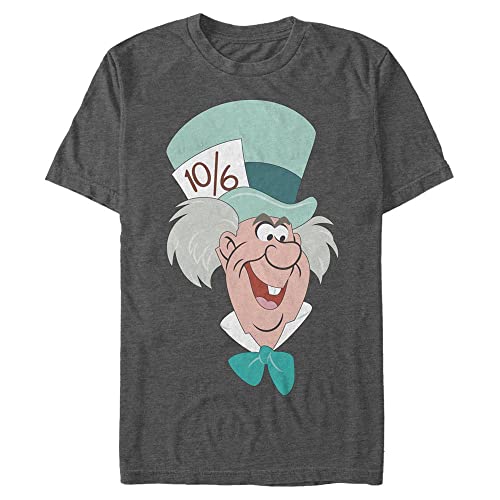 Disney Unisex Alice in Wonderland Mad Hatter Big Face Organic Short Sleeve T-shirt, Melange Black, L von Disney