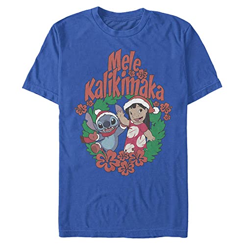 Disney Unisex Lilo & Stitch-Mele Kalikimaka Stitch Organic Short Sleeve T-Shirt, Bright Blue, XL von Disney