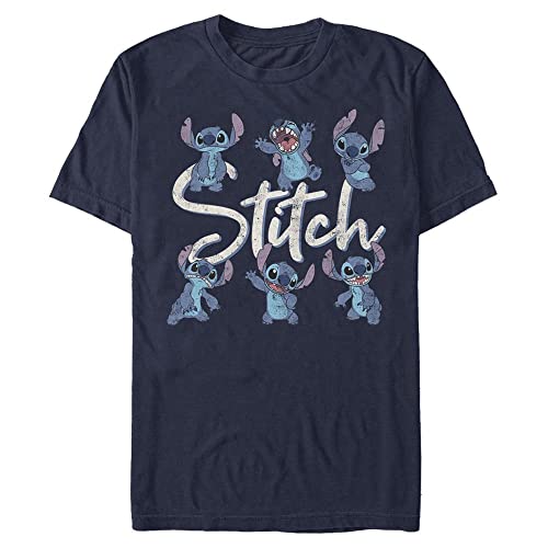 Disney Unisex Lilo & Stitch-Stitch Poses Organic Short Sleeve T-Shirt, Navy Blue, XXL von Disney