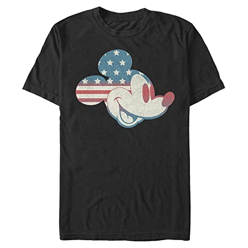 Disney Unisex Mickey Americana Flag Fill Organic Short Sleeve T-Shirt, Black, L von Disney