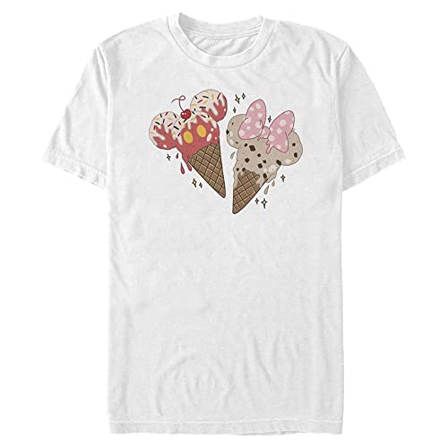 Disney Unisex Mickey Minnie Cones Organic Short Sleeve T-Shirt, White, L von Disney