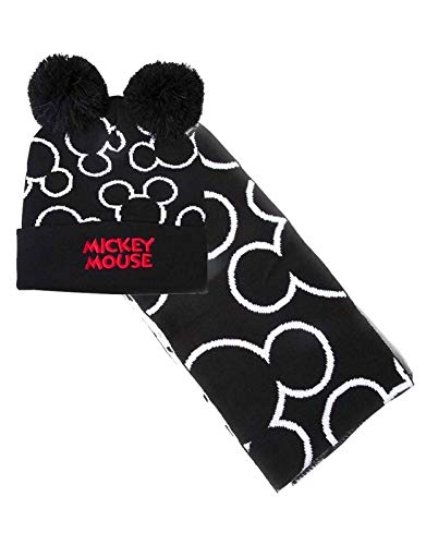 Disney Unisex Disney Mickey Mouse Bobble Beanie & Scarf Gift M tze Schal Handschuh Set, Schwarz (Black Black), Einheitsgröße EU von DISNEY