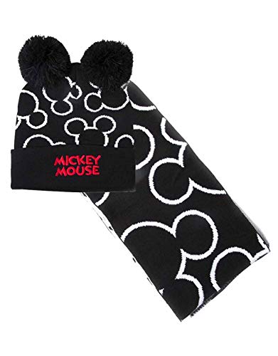 Disney Unisex Disney Mickey Mouse Bobble Beanie & Scarf Gift M tze Schal Handschuh Set, Schwarz (Black Black), Einheitsgröße EU von Disney