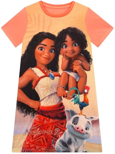 Disney Vaiana 2 Nachthemd Mädchen | Nachthemden Für Mädchen | Kurzarm Nachtkleid Kinder | Orange 140 von Disney