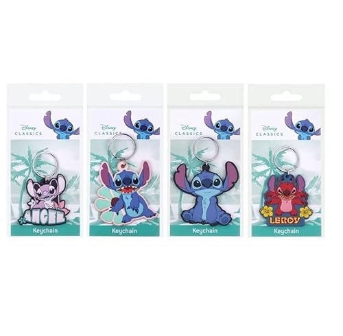 Disney Vier sortierte 2D-Schlüsselanhänger Lilo & Stitch PVC - 8 x 8 cm, mehrfarbig, 8cm von Disney